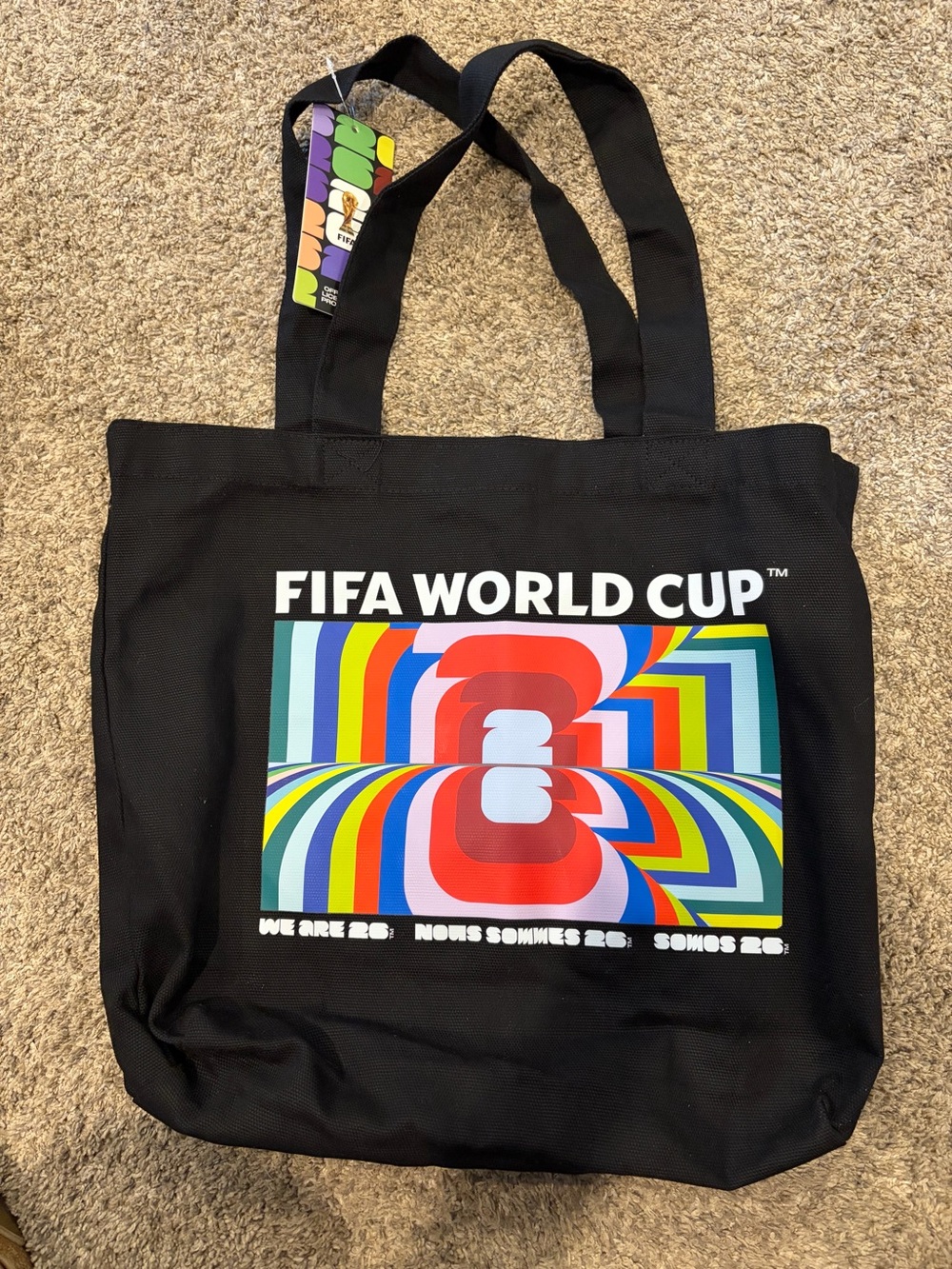 FIFA World Cup Black Tote Bag with Multicolor Graphic